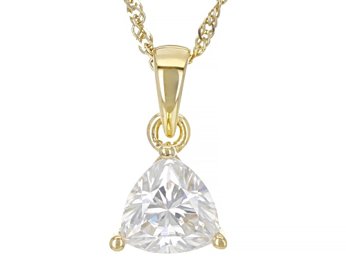 Photo of MOISSANITE FIRE(R) .70CT DEW TRILLION CUT 14K YELLOW GOLD SOLITAIRE PENDANT & 18 INCH  CHAIN