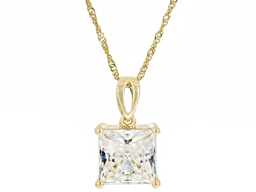 Photo of MOISSANITE FIRE(R) 4.30CT DEW 14K YELLOW GOLD SOLITAIRE PENDANT & 18 INCH SINGAPORE CHAIN