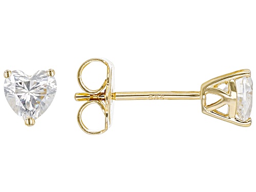 MOISSANITE FIRE(R) .68CTW DEW HEART SHAPE 14K YELLOW GOLD STUD EARRINGS