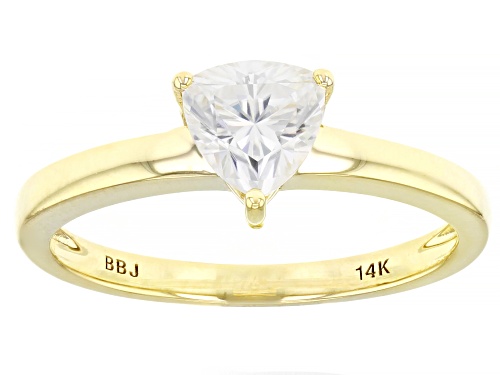 MOISSANITE FIRE(R) .70CT DEW TRILLION CUT 14K YELLOW GOLD RING - Size 5