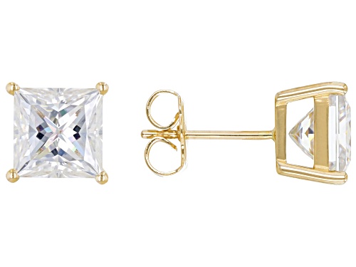 MOISSANITE FIRE(R) 3.60CT DEW PRINCESS CUT 14K YELLOW GOLD STUD EARRINGS