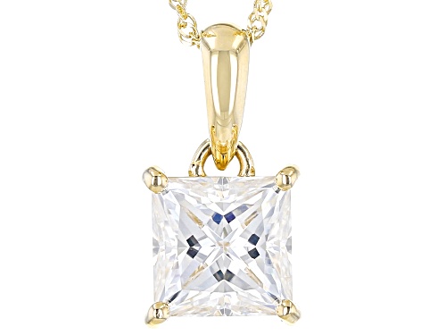 Photo of MOISSANITE FIRE(R) 1.80CT DEW PRINCESS CUT 14K YELLOW GOLD SOLITAIRE PENDANT & 18 INCH CHAIN