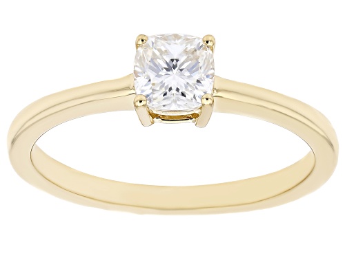 MOISSANITE FIRE(R) .60CT DEW SQUARE CUSHION CUT 14K YELLOW GOLD RING - Size 8