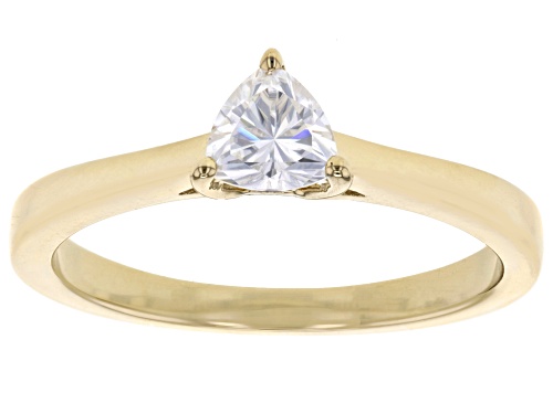 MOISSANITE FIRE(R) .40CT DEW TRILLION CUT 14K YELLOW GOLD RING - Size 7