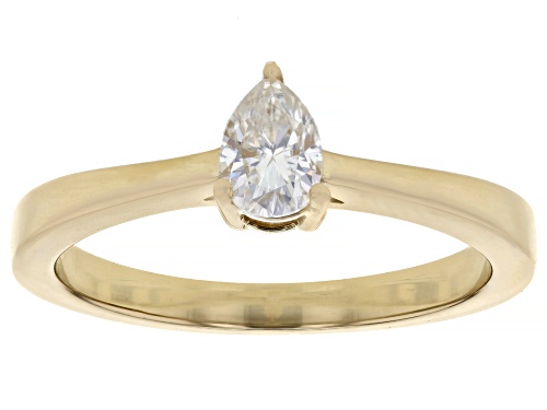 MOISSANITE FIRE(R) .43CT DEW PEAR SHAPE 14K YELLOW GOLD RING - Size 8