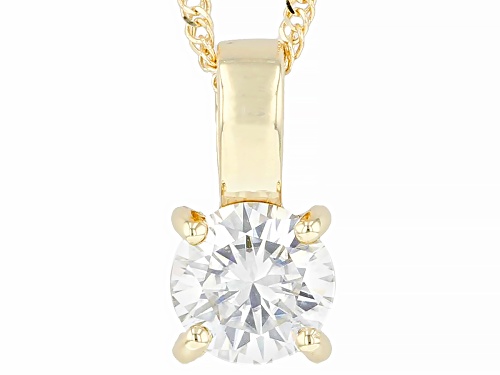 MOISSANITE FIRE(R) .60CT DEW ROUND 10K YELLOW GOLD SOLITAIRE PENDANT & 18 INCH SINGAPORE CHAIN