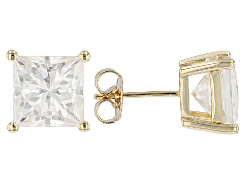 Photo of MOISSANITE FIRE(R) 6.20CTW DEW SQUARE BRILLIANT CUT 14K YELLOW GOLD STUD EARRINGS