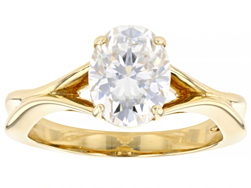 Photo of MOISSANITE FIRE(R) 2.10CT DEW OVAL 14K YELLOW GOLD RING - Size 8