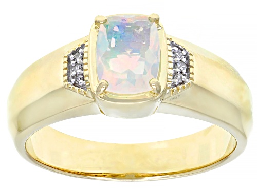 Photo of .61ct Cushion Ethiopian Opal With .03ctw Round White Diamond Accent 10k Yellow Gold Men's Ring - Size 13