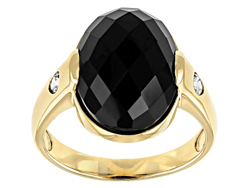 8.30ct Black Spinel With .29ctw White Zircon 10K Yellow Gold Mens Ring - Size 11