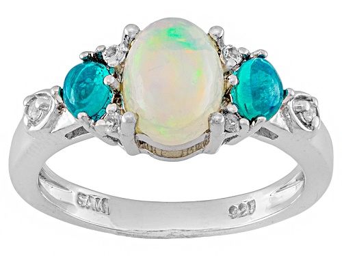 .90ct Oval Ethiopian Opal With .22ctw Oval Blue Opal And .04ctw Round White Topaz Silver Ring - Size 12