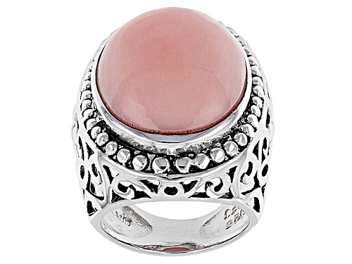 Oval Peruvian Pink Opal Cabochon Sterling Silver Solitaire Ring - Size 6
