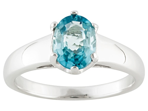 Photo of 1.48ct Oval Blue Zircon Rhodium Over Sterling Silver Solitaire Ring - Size 10