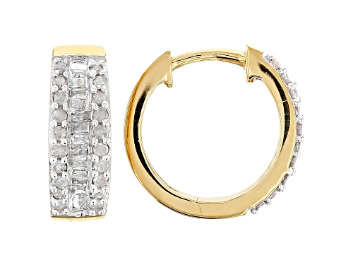 0.50ctw Round And Baguette White Diamond 14K Yellow Gold Over Sterling Silver Earrings