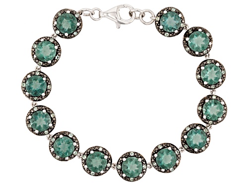 Photo of 11.38ctw Round Teal Fluorite with .34ctw Orissa Alexandrite Rhodium Over Sterling Silver Bracelet - Size 7.25