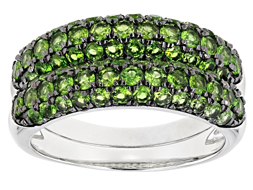 2.11ctw Round Chrome Diopside Rhodium Over Sterling Silver Set of 2 Pave Band Rings - Size 9