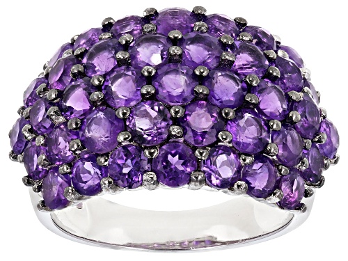 5.76ctw Round African Amethyst Rhodium Over Sterling Silver Band Ring - Size 6