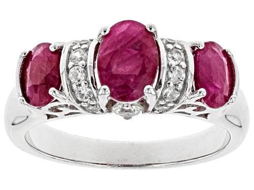1.82ctw Oval Burmese Ruby With .37ctw Zircon Rhodium Over Sterling Silver Ring - Size 7