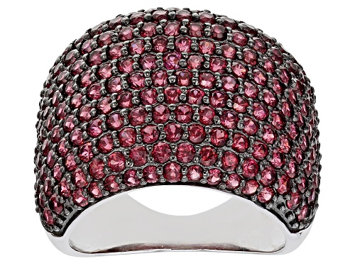 3.74ctw Raspberry Color Rhodolite Rhodium Over Sterling Silver Pave Band Ring - Size 7