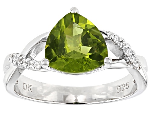 2.50ct Trillion Manchurian Peridot(TM) & .11ctw Round White Zircon Rhodium Over Silver Ring - Size 9