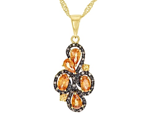 1.21CTW MANDARIN GARNET WITH .07CTW CHAMPAGNE DIAMOND ACCENT 18K GOLD OVER SILVER PENDANT WITH CHAIN