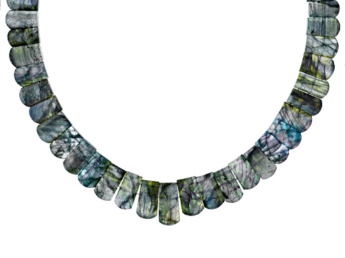 Graduated 9mm-23mm Fancy Shape  Labradorite Rhodium Over Silver Bead Necklace - Size 18