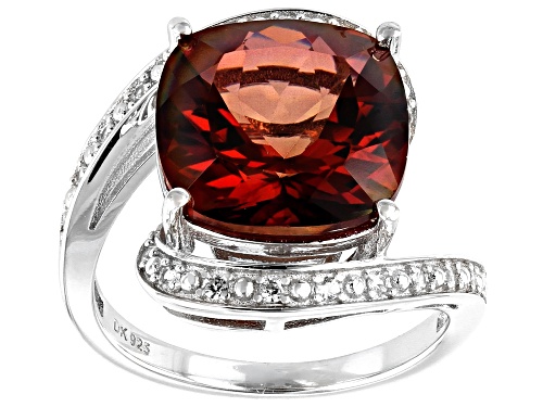Photo of 5.40ct Square Cushion Red Labradorite With .55ctw Round White Zircon Rhodium Over Silver Ring - Size 7