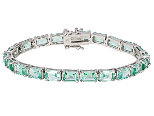 17.87ctw Emerald Cut Lab Created Green Spinel Rhodium Over Sterling Silver Tennis Bracelet - Size 8