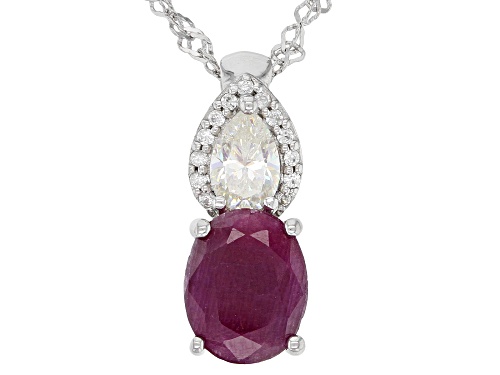 Photo of 2.71ctw Indian Ruby, Lab Strontium Titanate With White Zircon Rhodium Over Silver Pendant With Chain