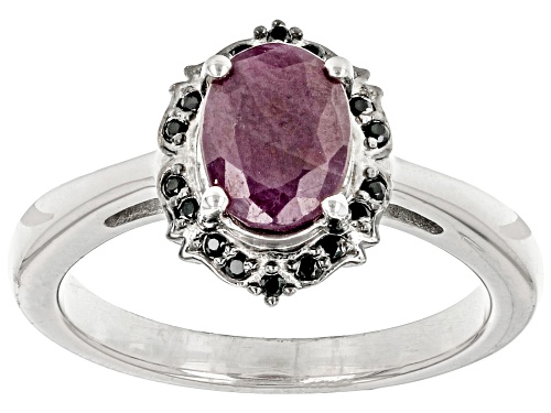 Photo of 1.32ct Indian Ruby And 0.10ctw Black Spinel Rhodium Over Sterling Silver Ring - Size 9