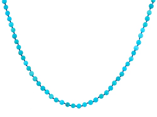 3.5-4mm Round Sleeping Beauty Turquoise 18k Yellow Gold Over Sterling Silver Beaded Necklace - Size 18
