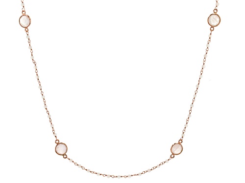8mm Light Pink And 2mm Round, White Quartz 18K Rose Gold Over Sterling Silver Necklace - Size 36