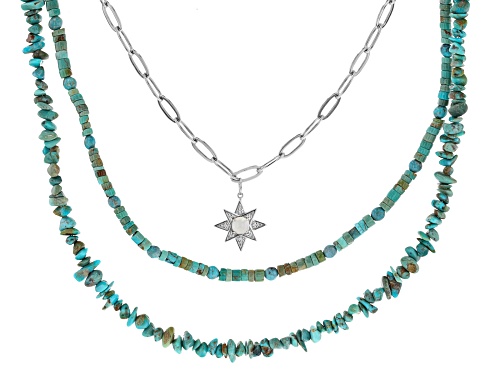 0.26ct Ethiopian Opal And Turquoise Rhodium Over Sterling Silver Multi-Layer Necklace - Size 20