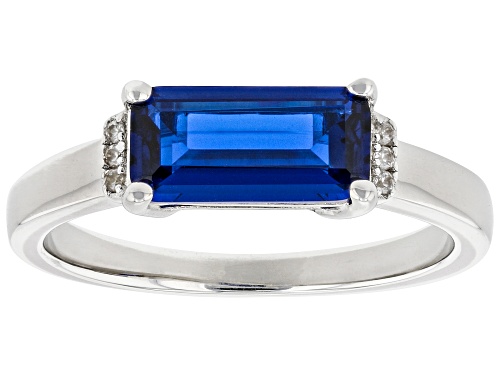1.36ct Octagonal Lab Created Blue Spinel And 0.03ctw White Zircon Rhodium Over Sterling Silver Ring - Size 8