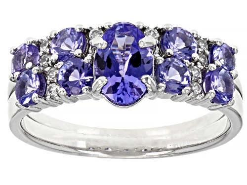 Photo of 1.05ctw Tanzanite And 0.10ctw White Zircon Rhodium Over Sterling Silver Ring Set - Size 8