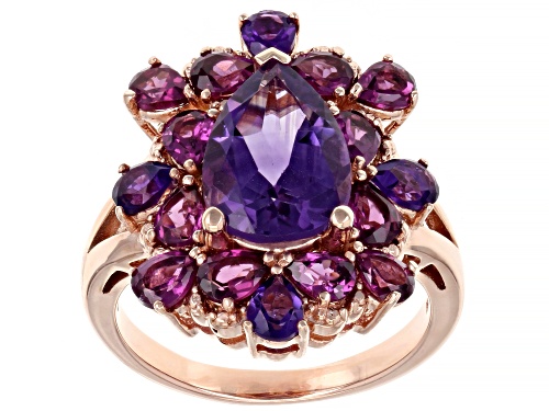 Photo of 2.78ctw African Amethyst With 1.53ctw Rhodolite 18K Rose Gold over Sterling Silver Ring - Size 7