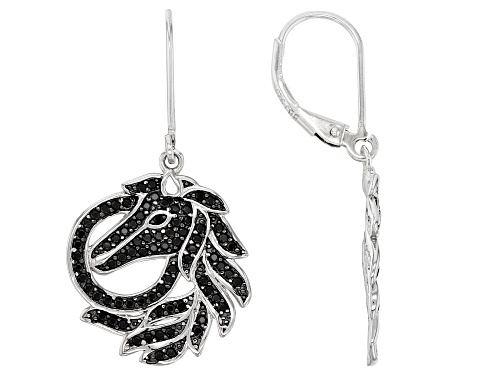 Photo of 0.69ctw Round Black Spinel Rhodium Over Sterling Silver Horse Earrings