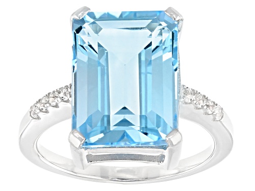 8.08ctw Rectangular Octagonal Glacier™ And 0.02ctw White Topaz Rhodium Over Sterling Silver Ring - Size 6