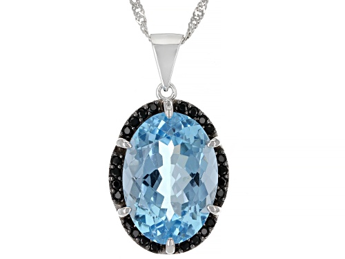 Photo of 13.60ct Glacier Topaz™ and 0.41ctw Black Spinel Rhodium Over Sterling Silver Pendant With Chain