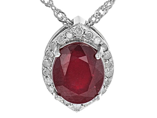 Photo of 3.50ct Mahaleo(R) Ruby And 0.16ctw Diamond Rhodium Over Silver Pendant With Chain