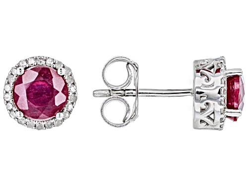 1.22ctw Mahaleo(R) Ruby And 0.14ctw White Diamond Rhodium Over Sterling Silver Earrings