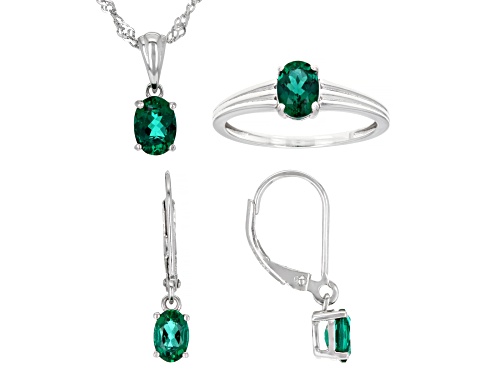 1.91ctw Lab Created Emerald Rhodium Over Sterling Silver Jewelry Set