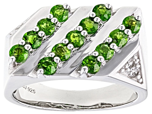 Photo of 1.47ctw Round Chrome Diopside With 0.20ctw White Zircon Rhodium Over Sterling Silver Men's Ring - Size 12