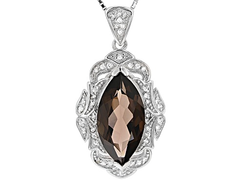 Photo of 5.10ct Marquise Smoky Quartz With .29ctw Round White Zircon Silver Pendant With Chain