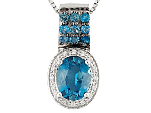 2.25ctw Oval And Round London Blue Topaz With .11ctw Round White Zircon Silver Pendant With Chain