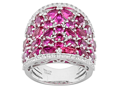 Photo of 9.58ctw Round, Oval And Pear Shape Lab Created Ruby With .96ctw Round White Zircon Silver Ring - Size 4