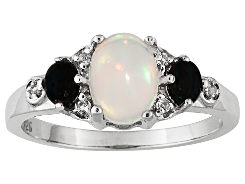 Photo of .96ct Ethiopian Opal With .20ctw Chalama Black Opal ™ & 0.04ctw White Topaz Rhodium Over Silver Ring - Size 7