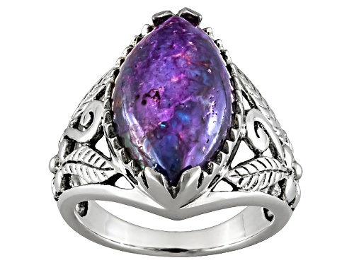 18x11mm Marquise Cabochon Purple Turquoise Sterling Silver Solitaire Ring - Size 10