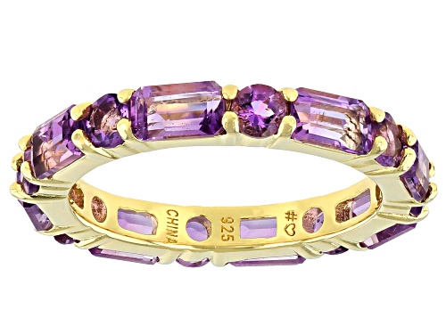 2.09ctw Emerald Cut With 0.90ctw Round African Amethyst 18K Yellow Gold Over Sterling Silver Ring - Size 8