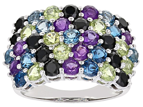 Photo of 4.00CTW ROUND MULTI-COLOR GEMSTONE RHODIUM OVER STERLING SILVER BAND RING - Size 7
